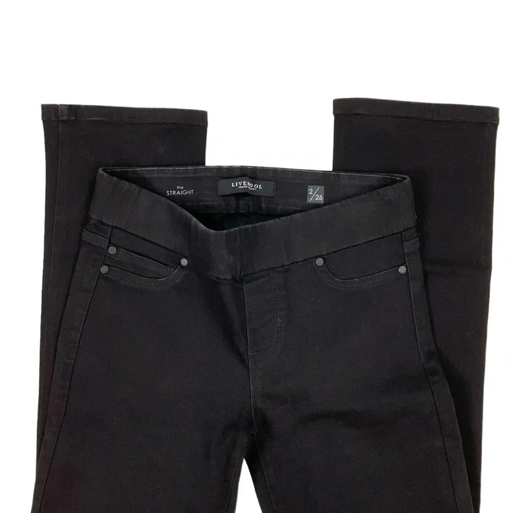 Liverpool Black Straight Leg Jeans Pull On Size 26 - Picture 2 of 7